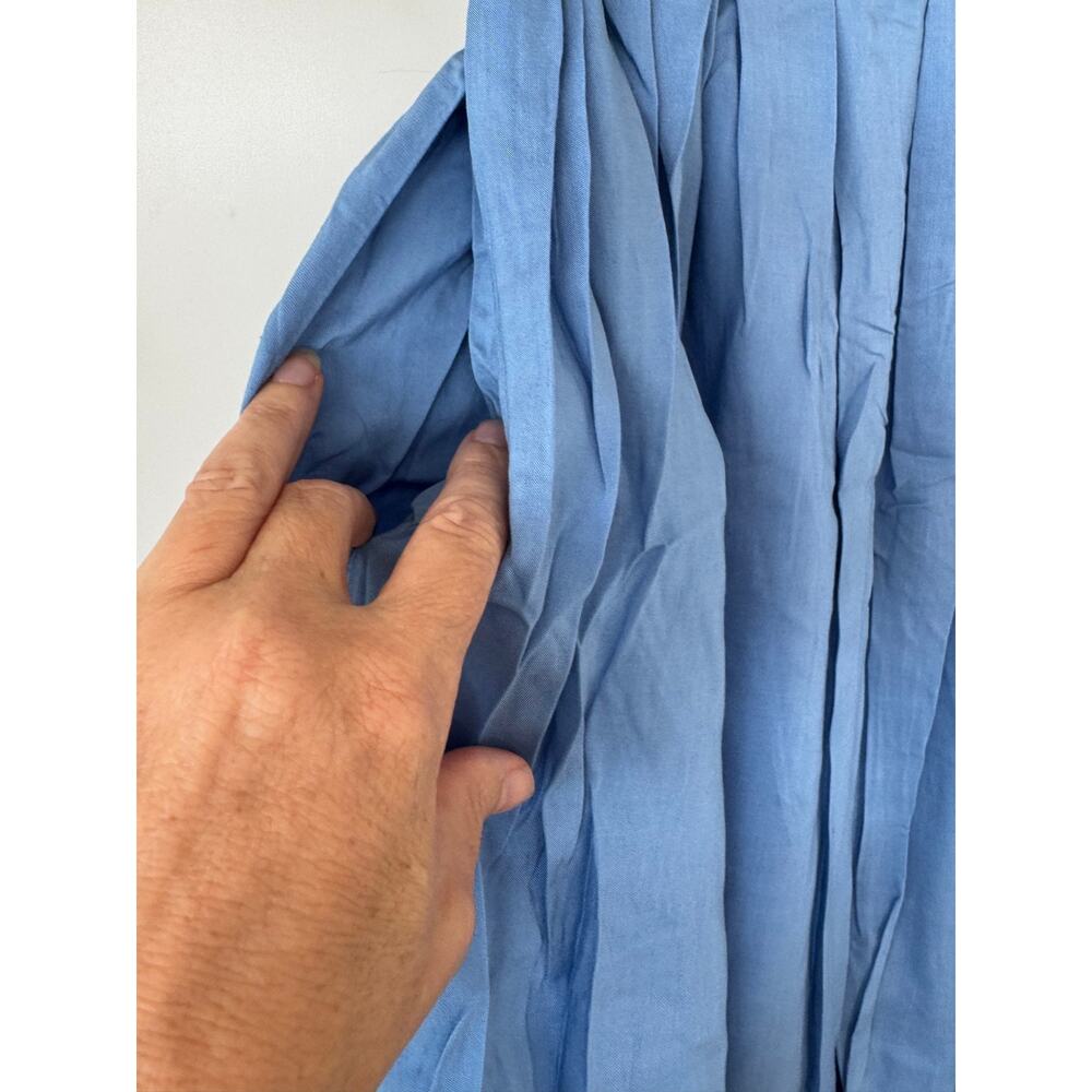 Tulip B Blue Pleated Midi Skirt Belt Pockets Lined Size Medium NEW - Picture 7 of 9